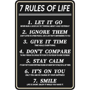 Funny Man Cave Room Sign, Metal Tin Signs 7 Rules Of Life, Office Motivational Poster Wall Art For Bedroom, Garage, Basement, Home Bar Decor 8" x 12"