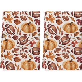 Fall Football Maple Leaf Pumpkin Kitchen Towels Autumn Decorations Dish Towels 18x26 Inch Hand Towels Set of 2