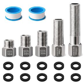 Stainless Steel Pipe Fitting Set, Josaton 1/2'' Male × 1/2'' Female Pipe Hex Extension Fitting Adapter, 1/2'' Pipe Extension Fitting Connector, 1/2" Female to 1/2" Male Thread Hex Bushing Adapter
