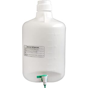 EISCO Carboy Bottle with Stopcock, 20 Liter Capacity, White Premium Polypropylene with 2 Handles Labs