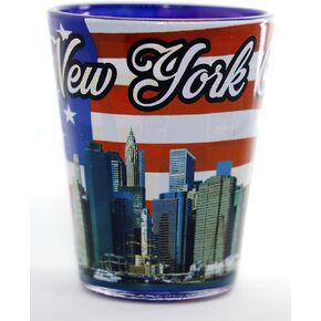 New York Flag Skyline Outside Letters Inside Shot Glass