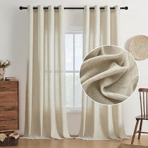 Natural Burlap Linen Curtains 84 Inches Long Semi Sheer Curtains for Living Room Light Filtering Farmhouse Curtains Grommet Privacy Window Linen Textured Curtains Bedroom Drapes, 2 Panels