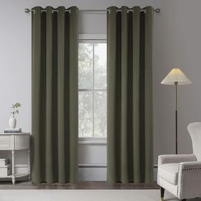 Olive Green 100% Blackout Linen Curtains 120 Inches Extra Long 2 Panels for Villa Bedroom,Patio Grommet Full Black Out Room Darkening Thermal Insulated Drapes Curtains W50 x L120 Inch Length