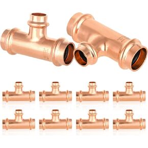10-Pack Copper Press Tee, 3/4" x 3/4" x 3/4" Copper Pressure Fittings, P x P x P for Copper Tube Connection