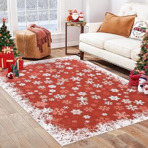 CAROMIO Runner Rug 2x8 Christmas Hallway Rug Non Slip Kitchen Rug with Snowflake Patterns Machine Washable Mat Low Pile Indoor Carpet for Bedrooms, Red