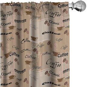 Ambesonne Coffee Curtains, Coffee Words Different Typographies Beans Cups on Abstract Vintage Backdrop, Window Treatments 2 Panel Set for Living Room Bedroom, Pair of - 28" x 95", Brown Black