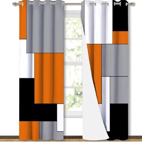 Orange White Blackout Curtains 54 Inches Long for Bedroom,Thermal Insulated Darkening Black Out Window Curtain Panels Living Room Drapes,Black Grey Middle Century Abstract Patchwork Color Art 84x54