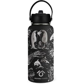 Oceans Water Bottle with Straw Lid | 32 oz Engraved Stainless Steel Insulated with Strap | Ocean, Sea & Beach Themed