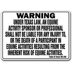 TEXAS Equine Sign activity liability warning statute horse farm barn stable