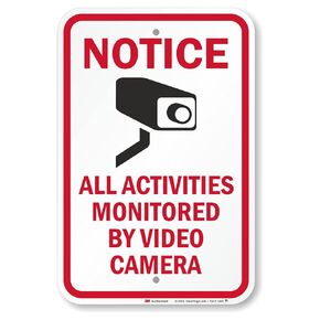 SmartSign 14 x 10 inch “Notice - All Activities Monitored By Video Camera" Metal Sign, 40 mil Laminated Rustproof Aluminum, Red, Black and White, Made in USA