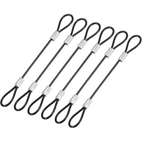 YOKIVE 6 Pcs Safety Cable Locks, Stainless Steel Security Wire Ropes with Double Loop | Great for Homes Doors Fences (Black, 5-Inch, 2mm Dia)
