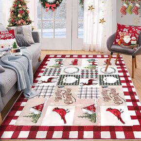 WONGS BEDDING Area Rug 5' x 7' Red Christmas Washable Bedroom Rug Entryway Indoor Non-Slip Mat Small Throw Rugs for Kitchen Living Room Low-Pile Outdoor Floor Decoration Carpet