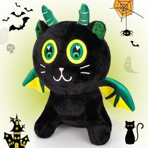 Emoin Halloween Plush 11.8" Reversible Halloween Pumpkin Cat Stuffed Animal Soft Black Cat Pumpkin Pillow Halloween Decor Birthday Gift for Kids