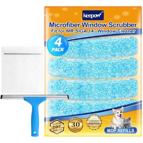 KEEPOW 10" Microfiber Window Scrubber Refill Replacement Compatible with MR.SIGA Professional Window Cleaning, Reusable Squeegee Cloth Sleeve (2 Pack)