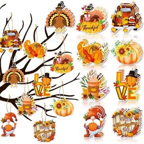 27Pcs Thanksgiving Day Ornaments for Small Tree Decorations,Fall Hanging Pendant Turkey Pumpkin Paper Ornaments for Tree Shelf Home Classroom Decor Party Favors Supplies