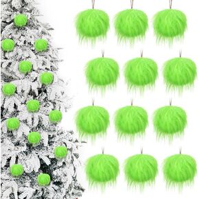 Hollowfly 12pcs Green Christmas Tree Hanging Ornament 2 Inch Christmas Green Fluffy Balls Decor Xmas Tree Decor Bulk for Christmas Tree Party Wreath Fireplace Holiday Indoor Home Office Decorations