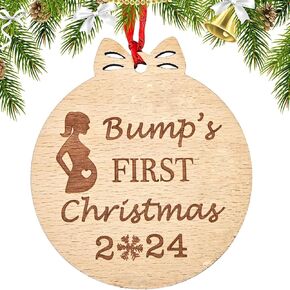 Baby's First Christmas Ornament 2024,3in Wooden Baby 1st Xmas Ornaments Unique Family Expecting Baby Pregnancy Announcement New Parents Gifts for Couples Mom Dad Newborn Girls Boys Xmas Tree Decor