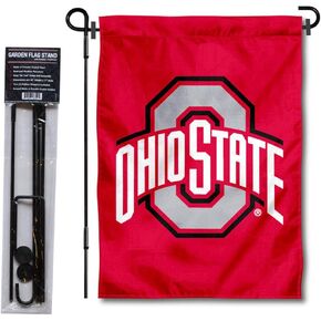College Flags & Banners Co. Ohio State Buckeyes Red Garden Flag with Stand Holder