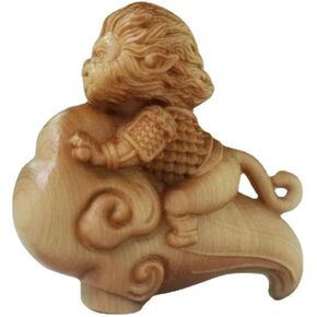 Leheybia 1 Pcs Wooden Carved Wukong Wukong Statue Monkey King Figurine Handmade Wood Animal Statue for Decoration