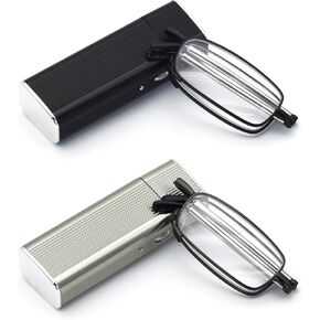 Folding Reading Glasses with Small Hard Case, Blue Light Readers Glasses for Men and Women Ease Eye Strain