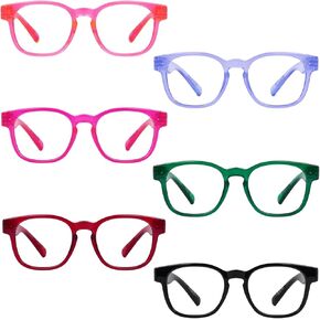 LUR Large Square Metalless Screwless Reading Glasses for Women Spring Hinges 6 Pack Ladies Readers +2.25
