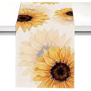Vohado Sunflower Table Runner Linen Fall Rustic Kitchen Dining Home Summer Farmhouse Holiday Party Daily Decorations