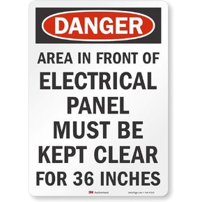 SmartSign 3M Engineer Grade Reflective Label, Legend "Danger: Electrical Panel Must Be Kept Clear", 14" high x 10" wide, Black/Red on White