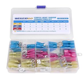 Heat Shrink Wire Connectors kit Electrical Connectors Kit Waterproof Automotive Marine Electrical Terminals Kit, Crimp Connector Assortment, Ring Fork Spade Splices AWG22-10 - 120 PCS