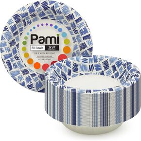 PAMI Premium Paper 7 Inch Plates [Pack of 50] Heavy-Duty Disposable Dinner Plates| Microwave-Safe Paper Plates| Sturdy Oil Water & Cut Resistant Blue Paper Plates