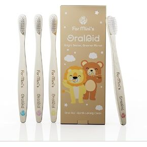 Oral Aid Bamboo Toothbrushes for Kids, Bamboo Handle, Eco-Friendly Kids Bamboo Toothbrush Set, Soft Bristle, Biodegradable Packaging, 4 Pack