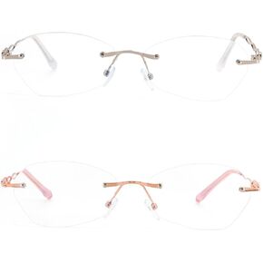 DXYXYO 2 Pack Rimless Reading Glasses for Women Blue Light Blocking Lightweight Small Metal Readers