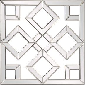 Howard Elliott Moira Wall Mounted Interlocking Square Mirror with Geometric Shapes, Contemporary Decorative Bevelled Accent Piece for Entryway, Bathroom, Bedroom or Living Room, 20" x 20", Silver