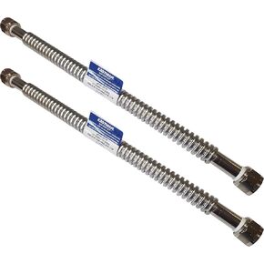 2 Pack Heavy Duty Durable Stainless Steel Corrugated Water Flex Connector with Extra Thick Washers for Water Heater and Water Softener (24x3/4 FIP)