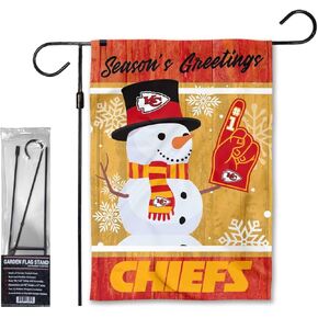 WinCraft Chiefs Season Greetings Snow Garden Flag and Stand Pole Holder Mount