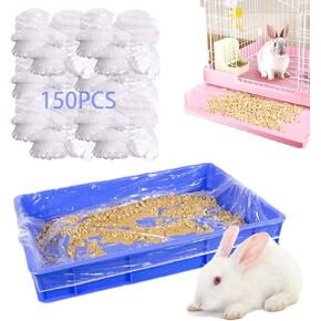 100Pcs Disposable Rabbit Cage Liner, 26'' X 18'' Plastic Guinea Pig Cage Liners Bag Elastic Small Animal Toilet Film, Clear Crate Tray Covers for Bunnies Ferret Hamster