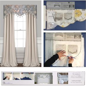 Scalloped Window Valance, Sewing Alternative; Kit; Make No-Sew Custom Cornice Curtains for Bedroom, Livingroom, Dining Room, Kitchen, Room Darkening; Lined; Rod Pocket