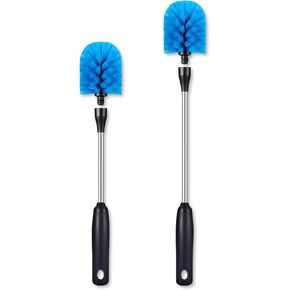 Stainless Steel Bottle Brush, 2 Pack Long Handle Water Bottle Scrubbing Brush with Removable Head, Built for Cleaning Sports Bottles, Baby Bottles, Cups, Mugs, Glasswares, Flask, 13 in