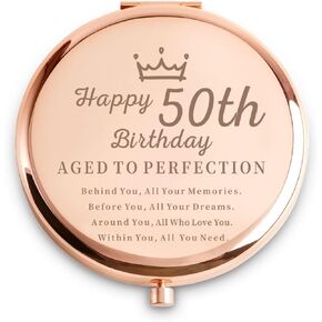 50th Birthday Gifts for Women - Funny 50 Year Old Birthday Gift Ideas for Wife, Mom, Daughter, Sister, Aunt, Grandma, Best Friends, BFF, Coworkers - Personalized Compact Mirror