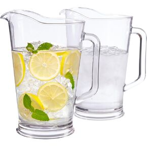 US Acrylic 64oz Bistro Clear Pitcher | Set of 2 Beer Pitchers | Reusable, BPA-free, Made in the USA, Indoor and Outdoor Pitcher Set for Water, Lemonade, Juice, Soda Pop, and Beer