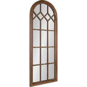 Kate and Laurel Gilcrest Traditional Arch Wood Framed Windowpane Wall Mirror, 18 x 47, Rustic Brown, Farmhouse Decorative Mirror