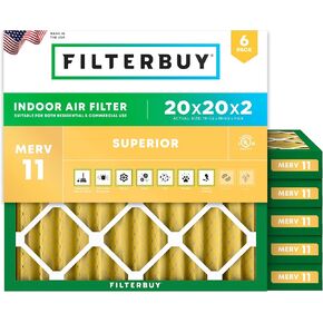 Filterbuy 20x20x2 Air Filter MERV 11 Allergen Defense (6-Pack), Pleated HVAC AC Furnace Air Filters Replacement (Actual Size: 19.50 x 19.50 x 1.75 Inches)