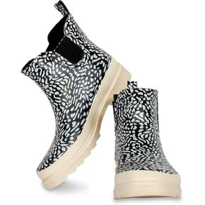 ShedRain GOGO Chelsea Short Rubber Rain Boots for Women, Comfortable Cotton Lining, Waterproof Exterior, Anti-Slip Lug Sole Garden and Outdoor Work Boots, Adjustable Width
