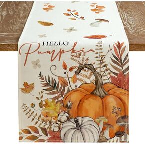 ARKENY Fall Hello Pumpkin Orange Table Runner 13x72 Inches, Thanksgiving Holiday Indoor Outdoor Table Decoration for Home