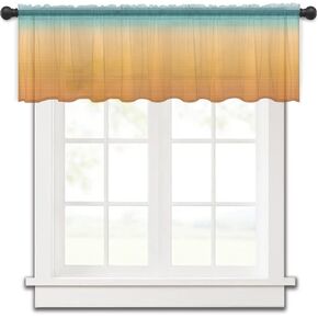 Teal Orange Ombre Sheer Valance, 54"x18" Light Filtering Kitchen Curtain Valances, Modern Geometric Striped Abstract Art Chiffon Rod Pocket Living Room/Bedroom/Cafe Curtains