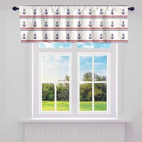 Feelyou Anchor Decor White Red Blue Valance Curtains 1 Panel 52"x18" Nautical Themed Stripes Curtain Valances for Windows Bathroom Ocean Kitchen Curtains Valances Rod Pocket Nautical Window Treatment