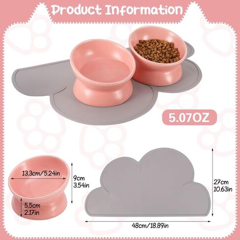 2 Pcs Ceramic Elevated Cat Bowls 15° Ceramic Tilted Cat Bowls with Silicone Non Slip Mat Raised Cat Food Water Bowls Set Anti Vomiting Microwave Dishwasher Safe for Indoor Cats Dogs, White in Saudi Arabia