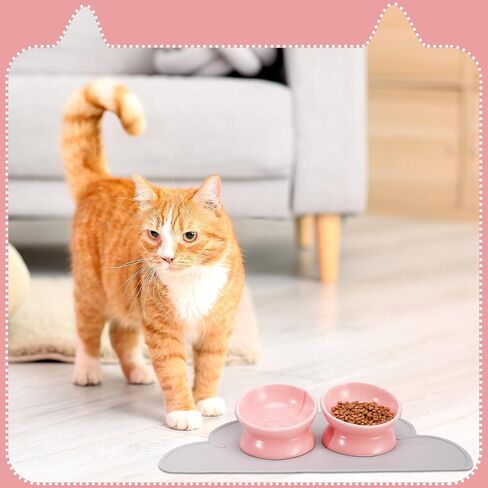 2 Pcs Ceramic Elevated Cat Bowls 15° Ceramic Tilted Cat Bowls with Silicone Non Slip Mat Raised Cat Food Water Bowls Set Anti Vomiting Microwave Dishwasher Safe for Indoor Cats Dogs, White in Saudi Arabia