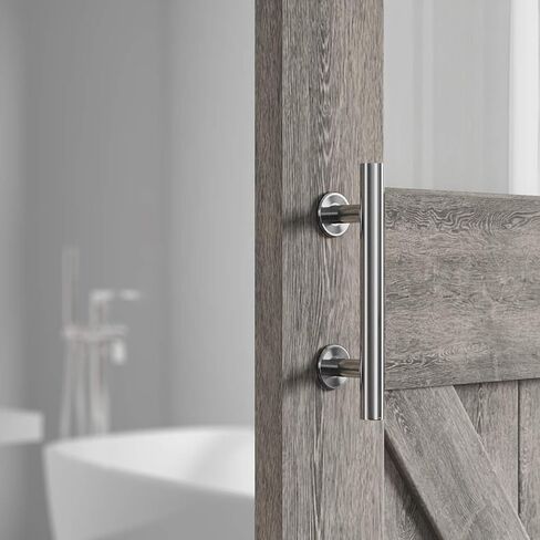 SMARTSTANDARD 10 Inch Sliding Barn Door Handle, Pull and Flush Hardware Set, Stainless Steel, Large Rustic Two-Side Design, Round in Saudi Arabia