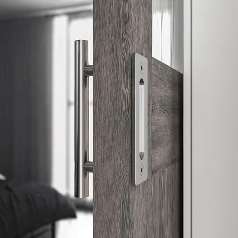 SMARTSTANDARD 10 Inch Sliding Barn Door Handle, Pull and Flush Hardware Set, Stainless Steel, Large Rustic Two-Side Design, Round in Saudi Arabia
