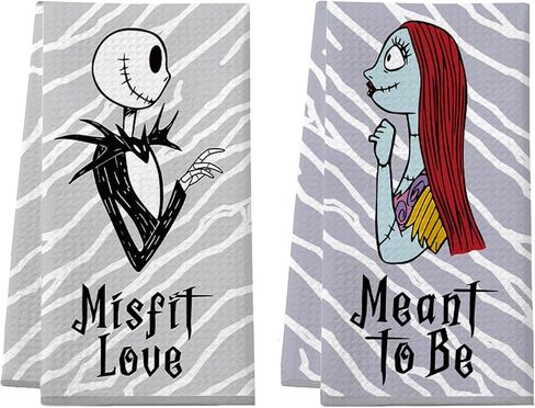 Cheroloven Nightmare Before Christmas مناشف المطبخ، ديكورات حمام المطبخ للهالوين، عبوتان من مناشف اليد المضحكة للهالوين، جاك سالي ديكور المنزل القوطي in Saudi Arabia